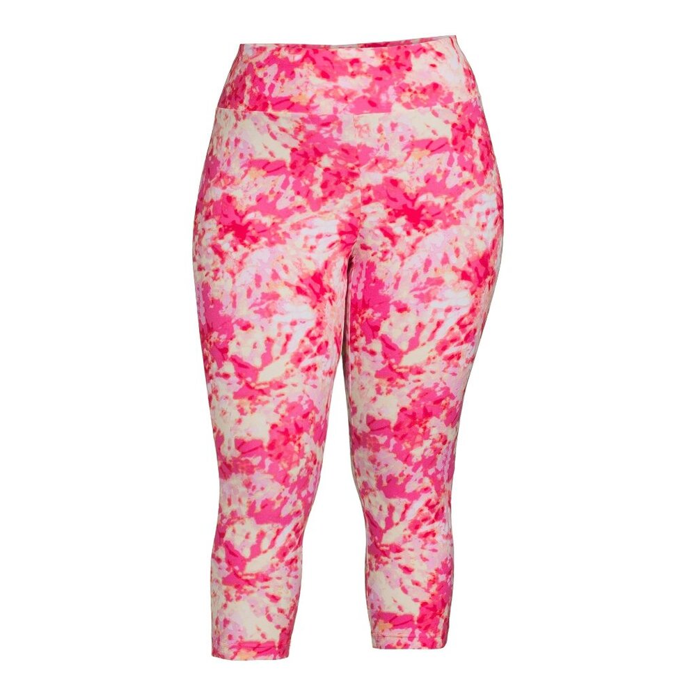 Terra & Sky Womens Plus Leggings Size 1X, 2X, 3X High Rise Capri Coral Tie Dye - Picture 6 of 6